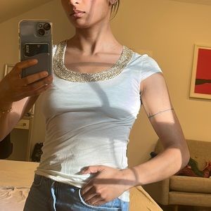 BCBGMaxazria Sequin Collar Shirt